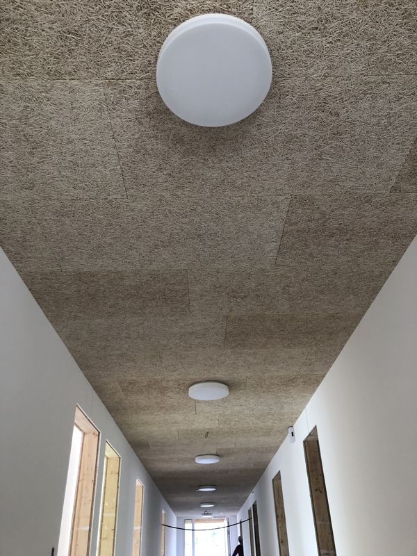 Flurdecke mit Holzwolle-Akustikplatten – Nachher
